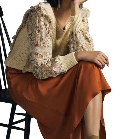 Anthropologie Printed Sleeve Ruffle Sweater, Size XL, New with Tag MSRP $168 - Picture 2 of 8